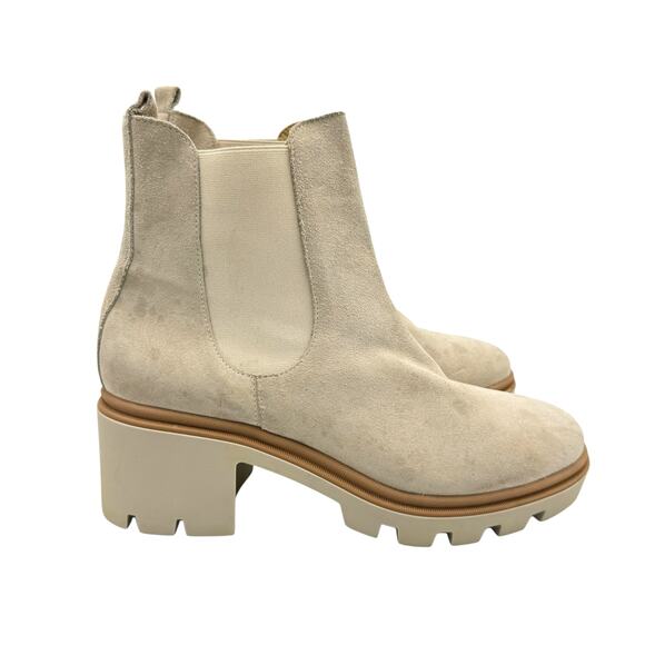 Antonio de Faria Neutral Cream Suede Leather Chunky Lug Pull On Chelsea Boots - Picture 5 of 12